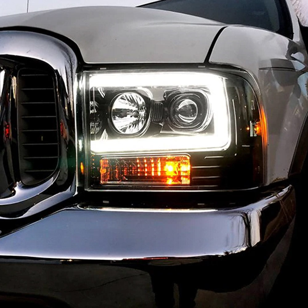 Ford Superduty 99-04 F250/F350/F450/F550 PROJECTOR HEADLIGHTS w/ Ultra High Power Smooth OLED HALOS & DRL - Clear / Chrome - Image 2
