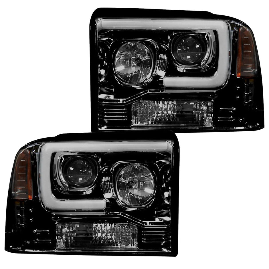 Ford Superduty 05-07 F250/F350/F450/F550 PROJECTOR HEADLIGHTS w/ Ultra High Power Smooth OLED HALOS & DRL - Smoked / Black - Image 3