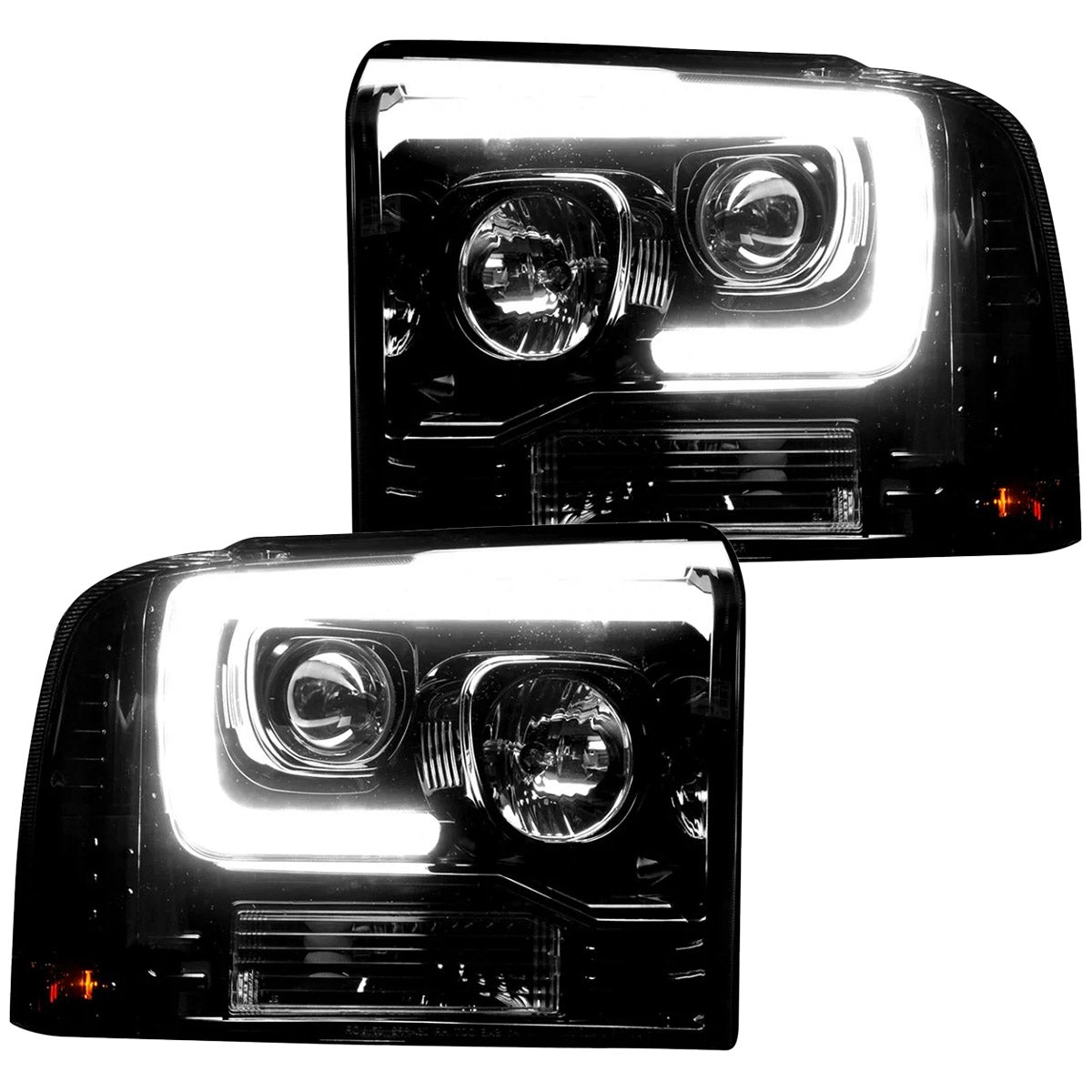 Ford Superduty 05-07 F250/F350/F450/F550 PROJECTOR HEADLIGHTS w/ Ultra High Power Smooth OLED HALOS & DRL - Smoked / Black - Image 4