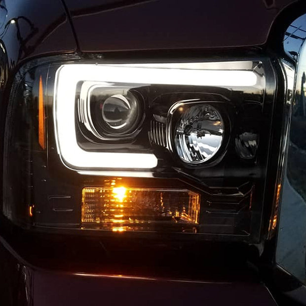 Ford Superduty 05-07 F250/F350/F450/F550 PROJECTOR HEADLIGHTS w/ Ultra High Power Smooth OLED HALOS & DRL - Smoked / Black - Image 2