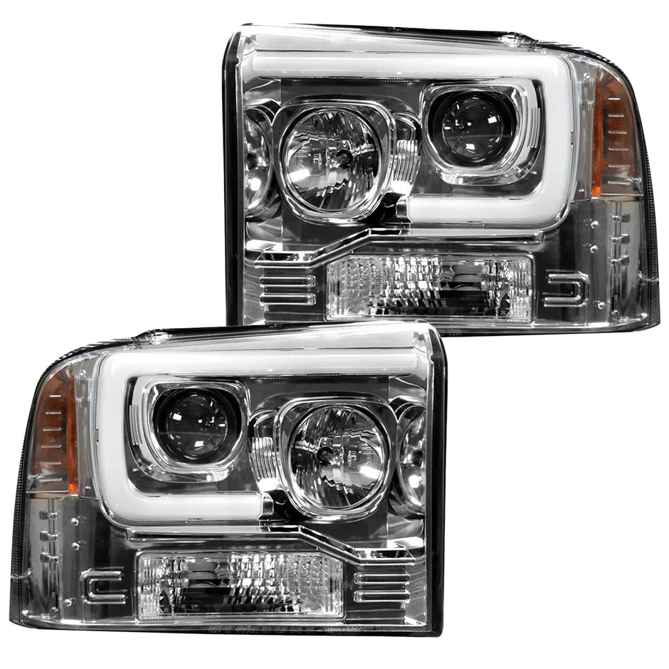 Ford Superduty 05-07 F250/F350/F450/F550 PROJECTOR HEADLIGHTS w/ Ultra High Power Smooth OLED HALOS & DRL - Clear / Chrome - Image 2