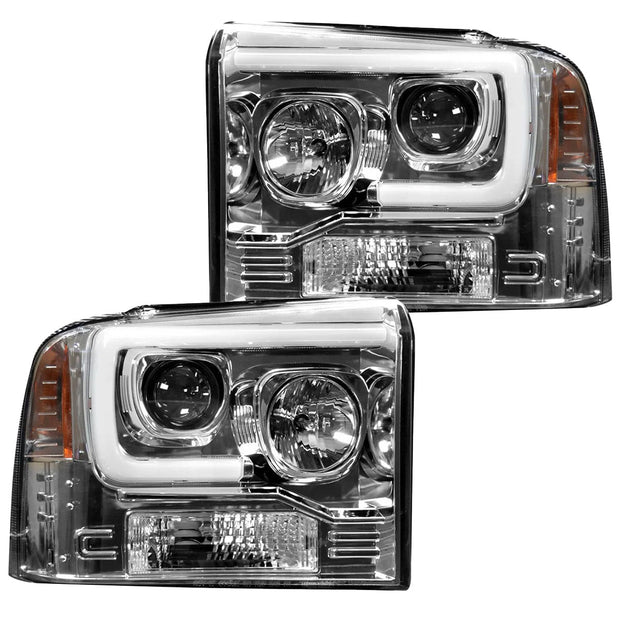 Ford Superduty 05-07 F250/F350/F450/F550 PROJECTOR HEADLIGHTS w/ Ultra High Power Smooth OLED HALOS & DRL - Clear / Chrome - Image 2