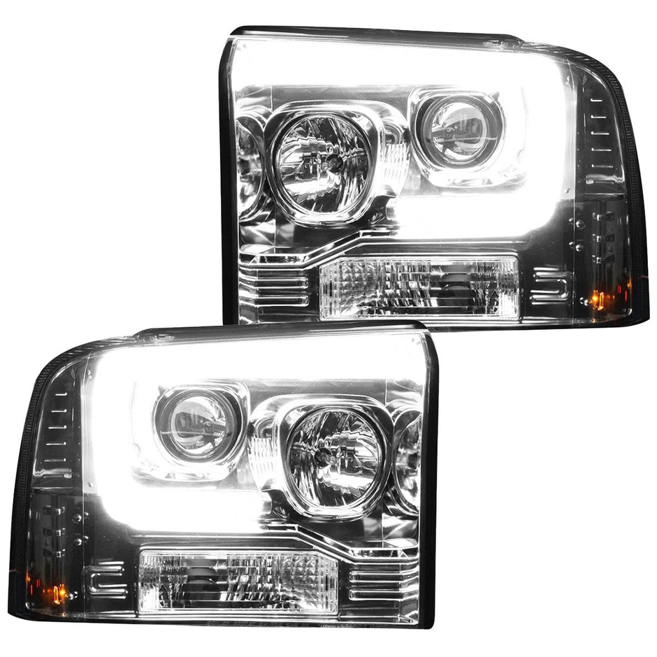 Ford Superduty 05-07 F250/F350/F450/F550 PROJECTOR HEADLIGHTS w/ Ultra High Power Smooth OLED HALOS & DRL - Clear / Chrome - Image 3
