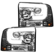 Ford Superduty 05-07 F250/F350/F450/F550 PROJECTOR HEADLIGHTS w/ Ultra High Power Smooth OLED HALOS & DRL - Clear / Chrome - Image 3