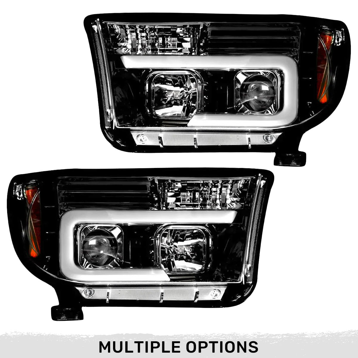 Toyota Tundra & Sequoia 07-13 PROJECTOR HEADLIGHTS w/ Ultra High Power Smooth OLED HALOS & DRL - Smoked / Black