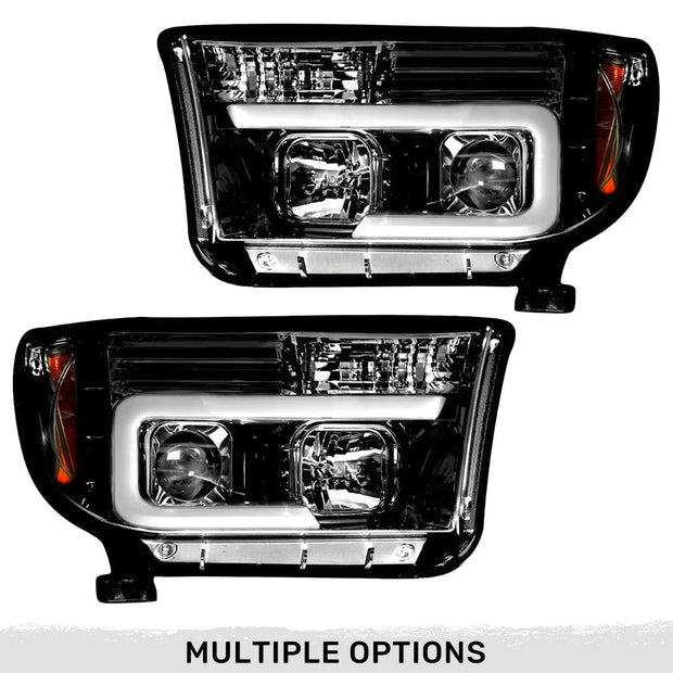 Toyota Tundra & Sequoia 07-13 PROJECTOR HEADLIGHTS w/ Ultra High Power Smooth OLED HALOS & DRL - Smoked / Black