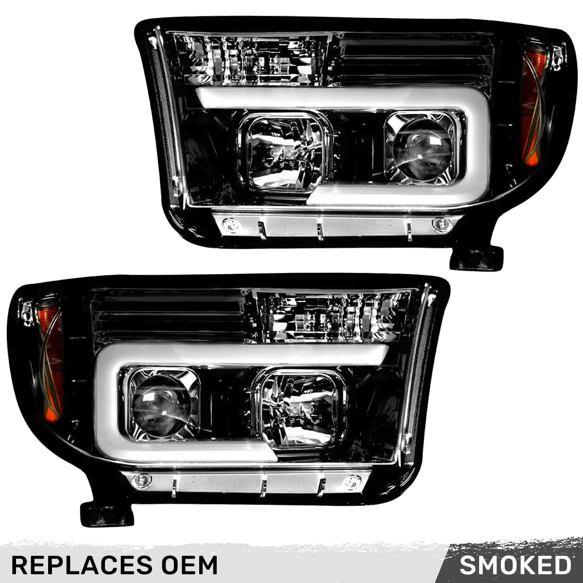 Toyota Tundra & Sequoia 07-13 PROJECTOR HEADLIGHTS w/ Ultra High Power Smooth OLED HALOS & DRL - Smoked / Black - Image 3