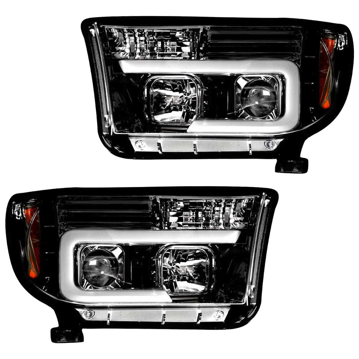 Toyota Tundra & Sequoia 07-13 PROJECTOR HEADLIGHTS w/ Ultra High Power Smooth OLED HALOS & DRL - Smoked / Black - Image 4