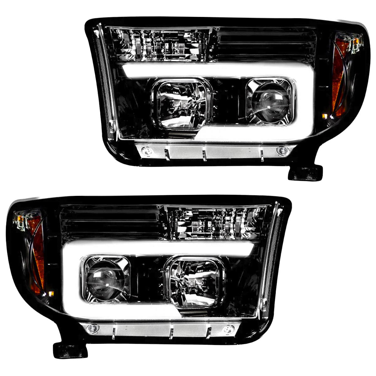 Toyota Tundra & Sequoia 07-13 PROJECTOR HEADLIGHTS w/ Ultra High Power Smooth OLED HALOS & DRL - Smoked / Black - Image 2