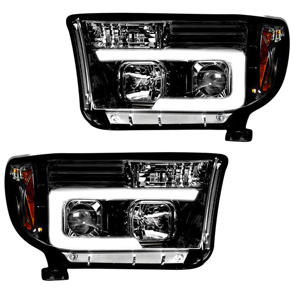 Toyota Tundra & Sequoia 07-13 PROJECTOR HEADLIGHTS w/ Ultra High Power Smooth OLED HALOS & DRL - Smoked / Black - Image 2