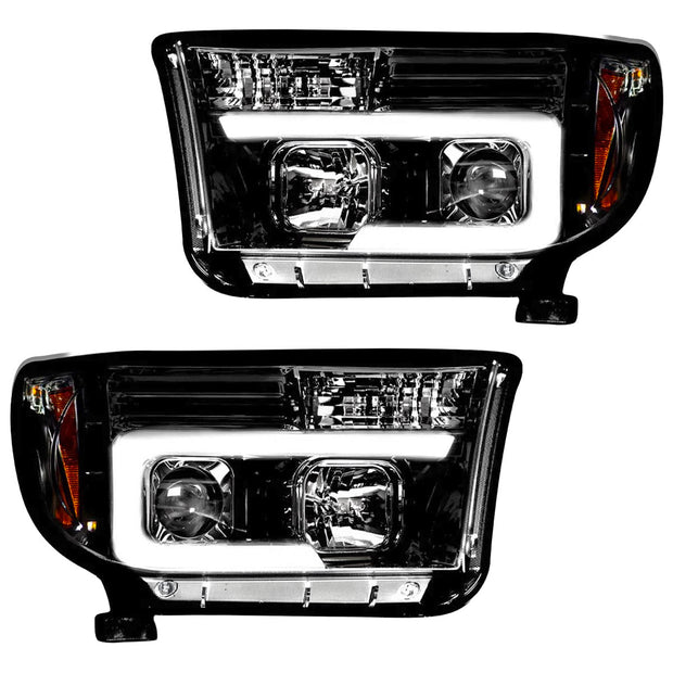 Toyota Tundra & Sequoia 07-13 PROJECTOR HEADLIGHTS w/ Ultra High Power Smooth OLED HALOS & DRL - Smoked / Black - Image 2