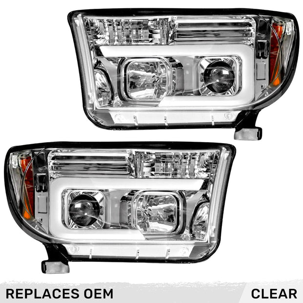 Toyota Tundra & Sequoia 07-13 PROJECTOR HEADLIGHTS w/ Ultra High Power Smooth OLED HALOS & DRL - Clear / Chrome