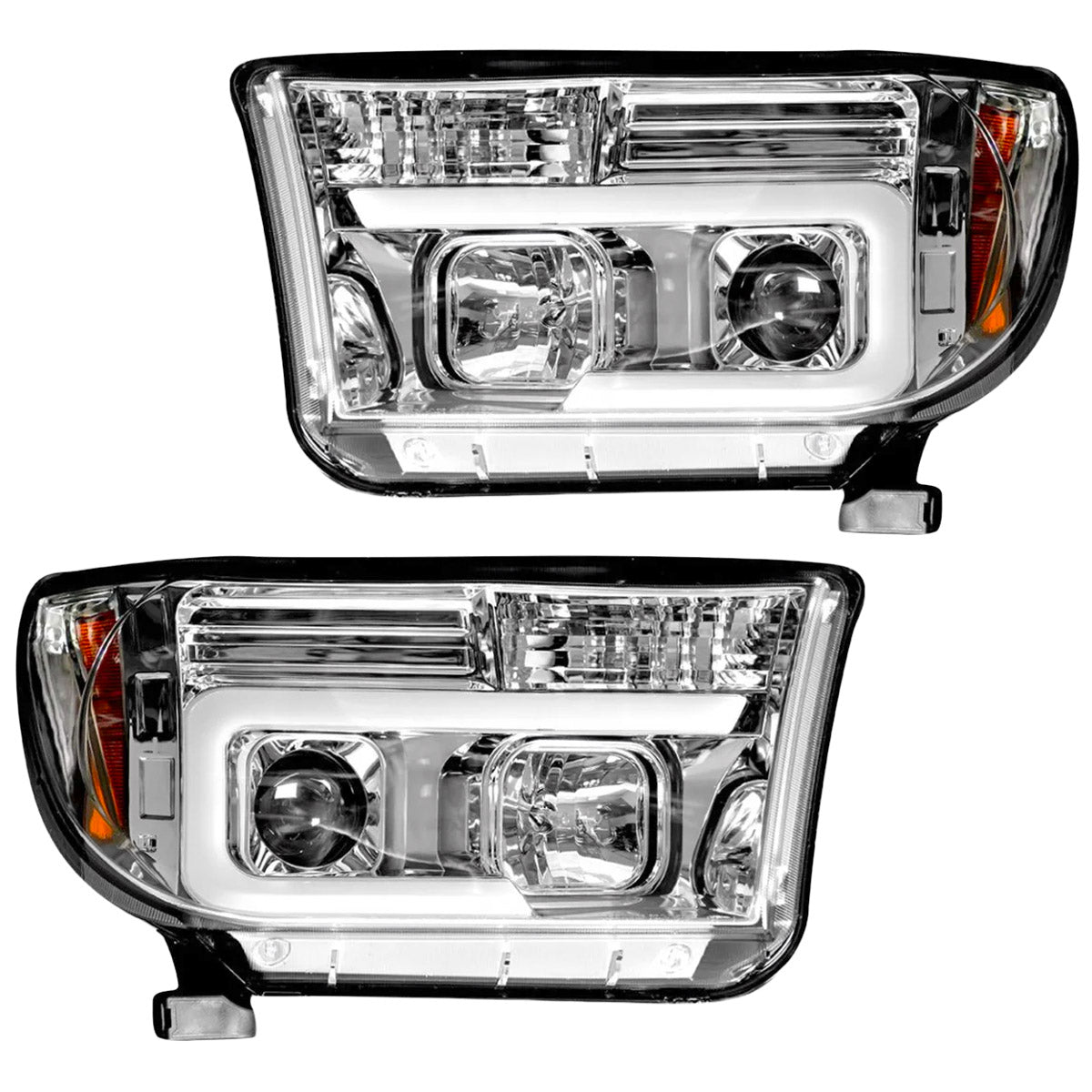 Toyota Tundra & Sequoia 07-13 PROJECTOR HEADLIGHTS w/ Ultra High Power Smooth OLED HALOS & DRL - Clear / Chrome - Image 3
