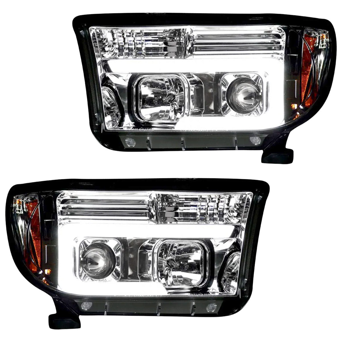 Toyota Tundra & Sequoia 07-13 PROJECTOR HEADLIGHTS w/ Ultra High Power Smooth OLED HALOS & DRL - Clear / Chrome - Image 2