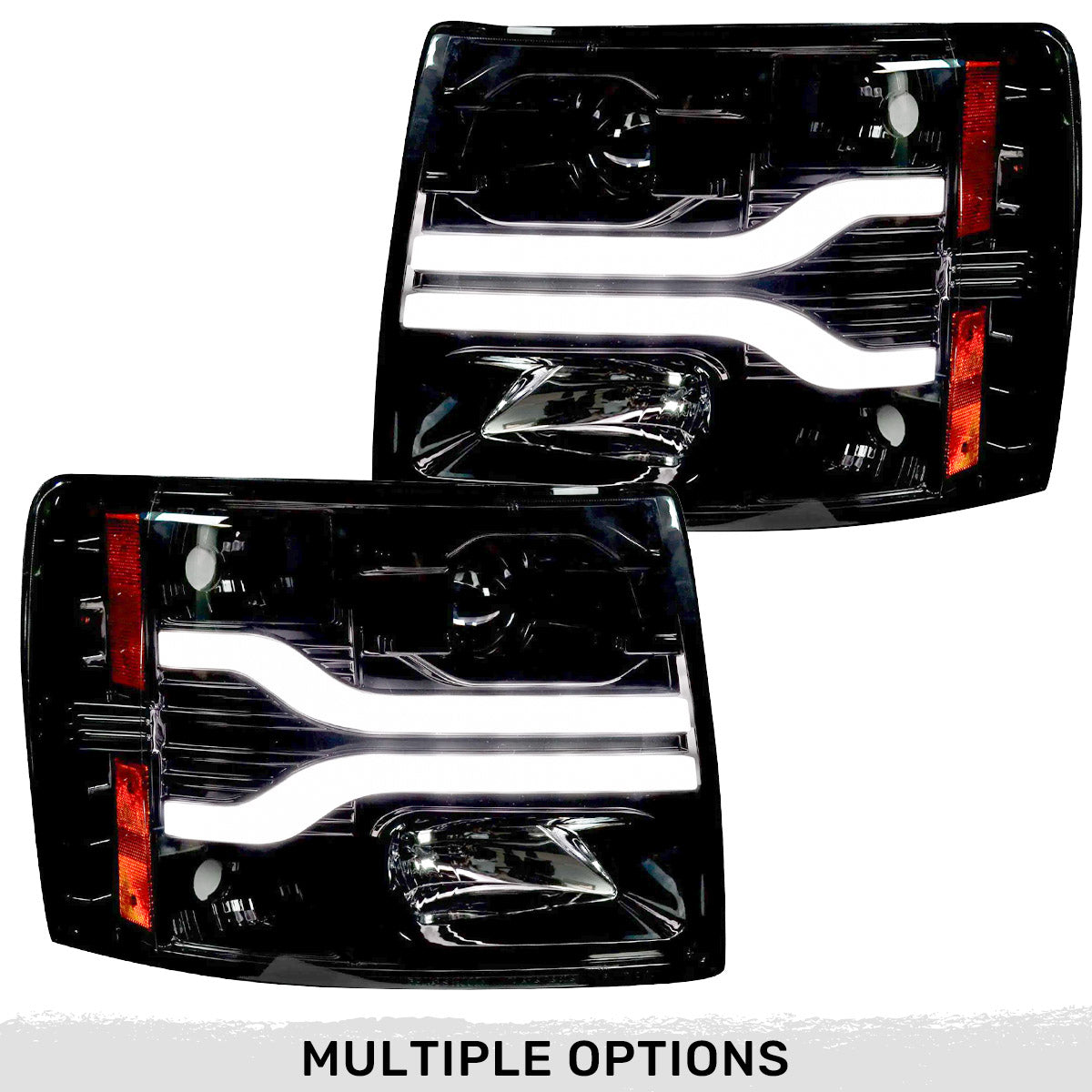 Chevrolet Silverado 07-13 (2nd GEN Single-Wheel & 07-14 Dually) PROJECTOR HEADLIGHTS w/ Ultra High Power Smooth OLED HALOS & DRL - Smoked / Black