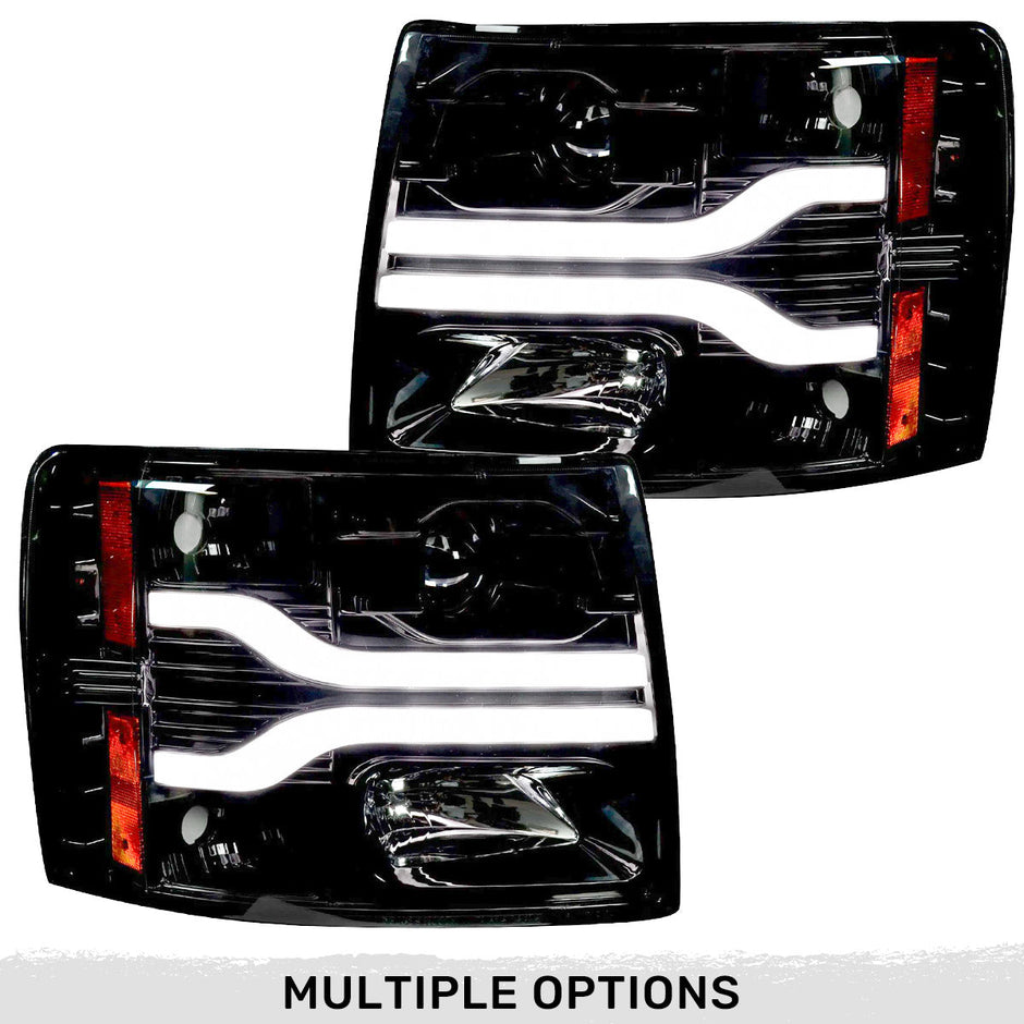 Chevrolet Silverado 07-13 (2nd GEN Single-Wheel & 07-14 Dually) PROJECTOR HEADLIGHTS w/ Ultra High Power Smooth OLED HALOS & DRL - Smoked / Black
