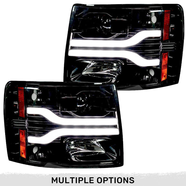 Chevrolet Silverado 07-13 (2nd GEN Single-Wheel & 07-14 Dually) PROJECTOR HEADLIGHTS w/ Ultra High Power Smooth OLED HALOS & DRL - Smoked / Black