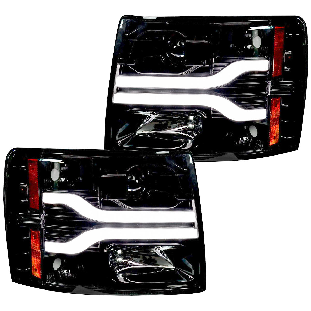 Chevrolet Silverado 07-13 (2nd GEN Single-Wheel & 07-14 Dually) PROJECTOR HEADLIGHTS w/ Ultra High Power Smooth OLED HALOS & DRL - Smoked / Black - Image 4