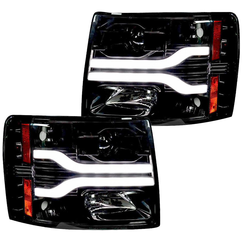 Chevrolet Silverado 07-13 (2nd GEN Single-Wheel & 07-14 Dually) PROJECTOR HEADLIGHTS w/ Ultra High Power Smooth OLED HALOS & DRL - Smoked / Black - Image 4
