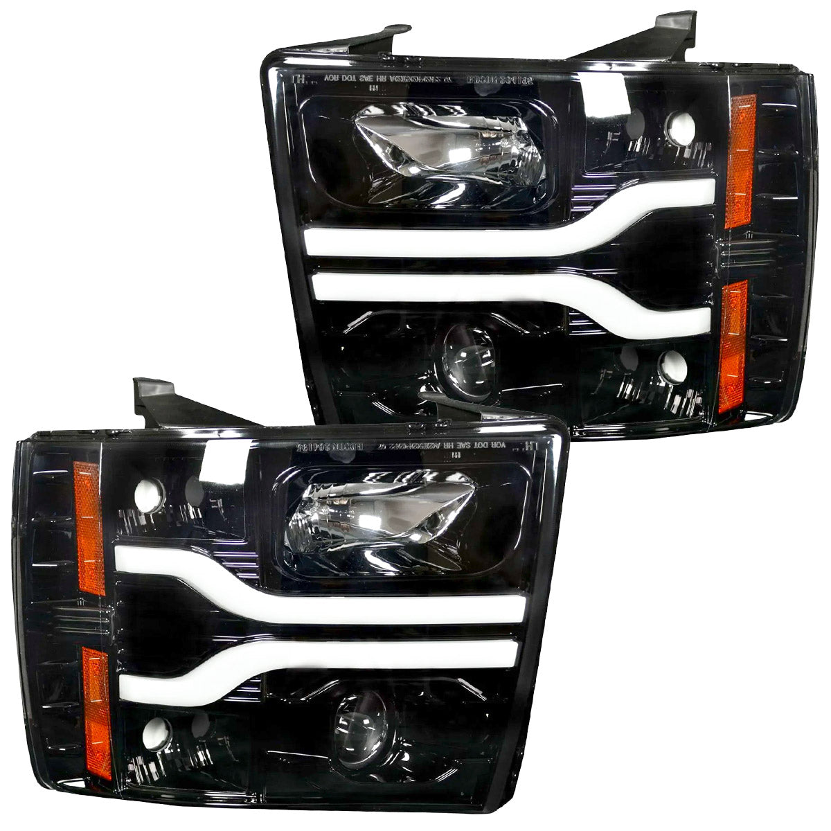 Chevrolet Silverado 07-13 (2nd GEN Single-Wheel & 07-14 Dually) PROJECTOR HEADLIGHTS w/ Ultra High Power Smooth OLED HALOS & DRL - Smoked / Black - Image 3
