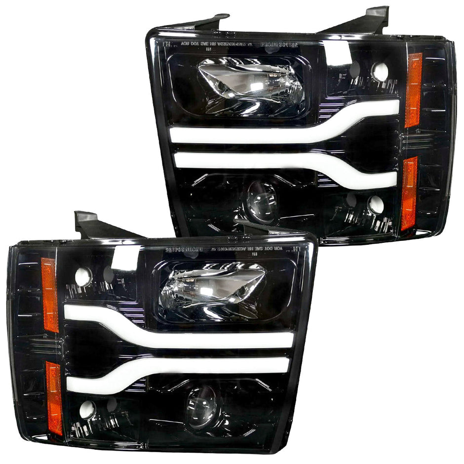 Chevrolet Silverado 07-13 (2nd GEN Single-Wheel & 07-14 Dually) PROJECTOR HEADLIGHTS w/ Ultra High Power Smooth OLED HALOS & DRL - Smoked / Black - Image 3