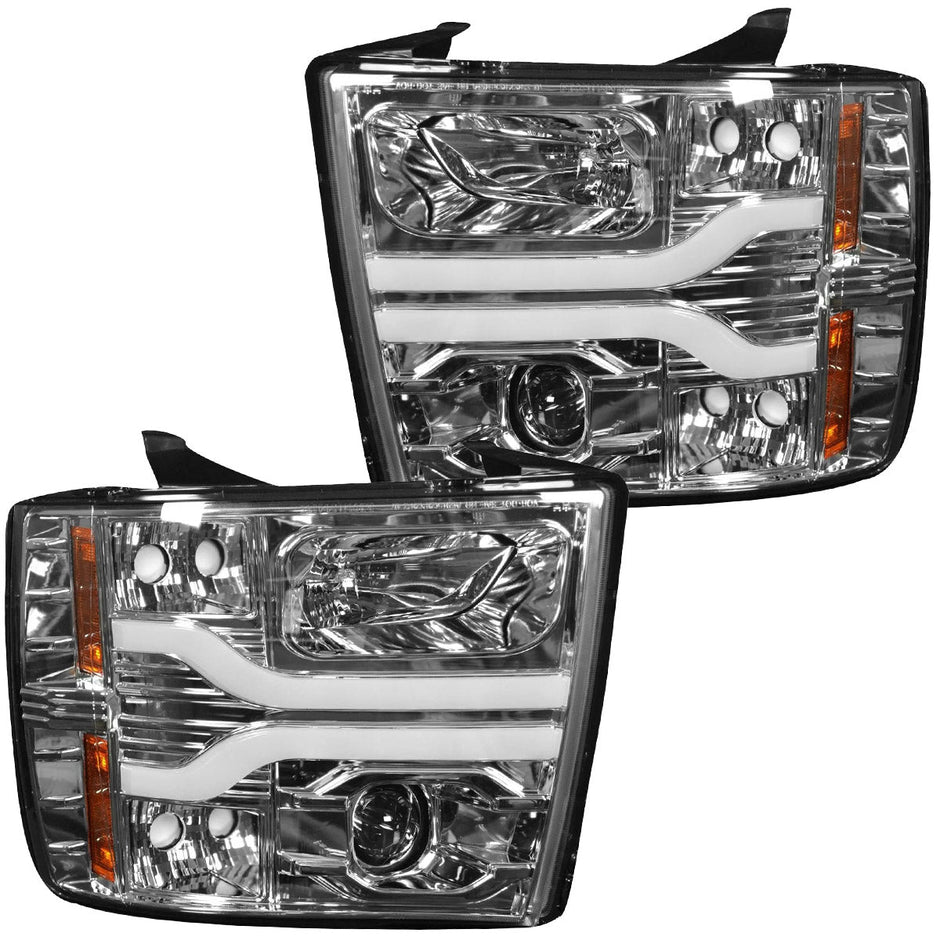 Chevrolet Silverado 07-13 (2nd GEN Single-Wheel & 07-14 Dually) PROJECTOR HEADLIGHTS w/ Ultra High Power Smooth OLED HALOS & DRL - Clear / Chrome