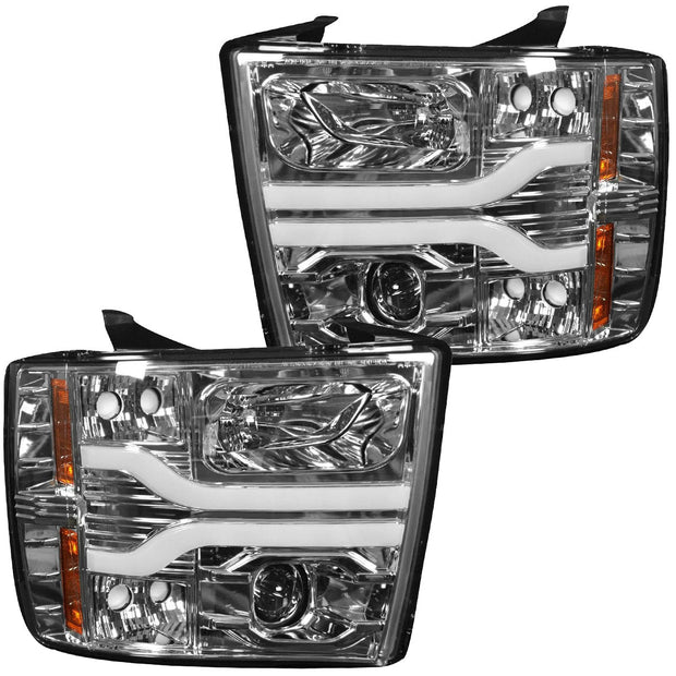 Chevrolet Silverado 07-13 (2nd GEN Single-Wheel & 07-14 Dually) PROJECTOR HEADLIGHTS w/ Ultra High Power Smooth OLED HALOS & DRL - Clear / Chrome