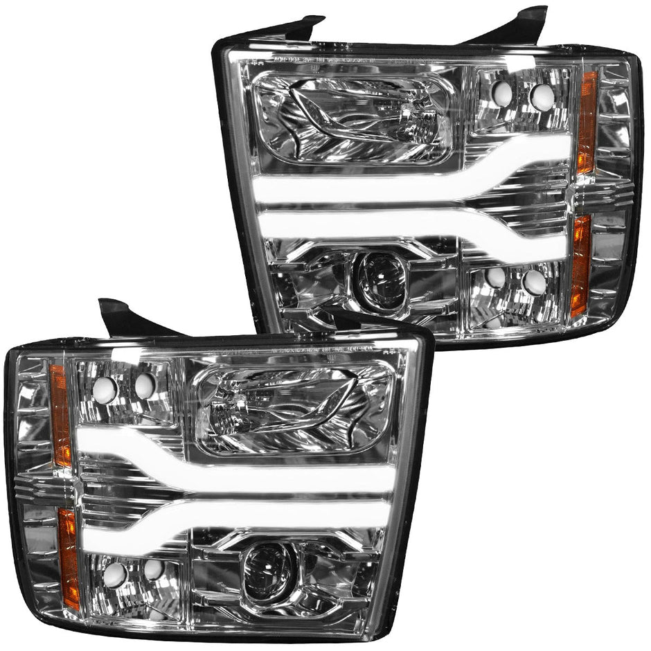 Chevrolet Silverado 07-13 (2nd GEN Single-Wheel & 07-14 Dually) PROJECTOR HEADLIGHTS w/ Ultra High Power Smooth OLED HALOS & DRL - Clear / Chrome - Image 3