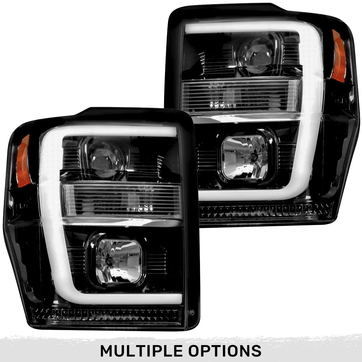 Ford Superduty 08-10 F250/F350/F450/F550 PROJECTOR HEADLIGHTS w/ Ultra High Power Smooth OLED HALOS & DRL - Smoked / Black