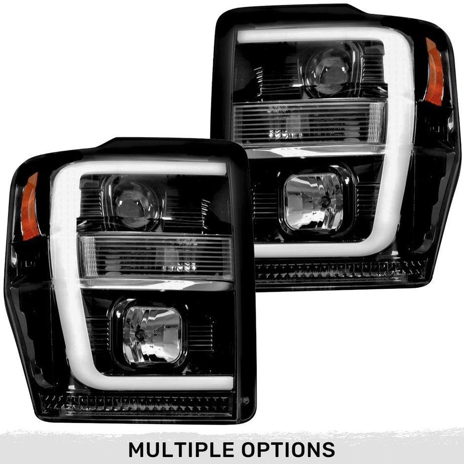 Ford Superduty 08-10 F250/F350/F450/F550 PROJECTOR HEADLIGHTS w/ Ultra High Power Smooth OLED HALOS & DRL - Smoked / Black