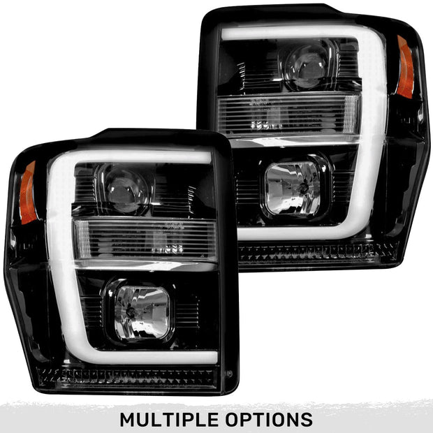 Ford Superduty 08-10 F250/F350/F450/F550 PROJECTOR HEADLIGHTS w/ Ultra High Power Smooth OLED HALOS & DRL - Smoked / Black