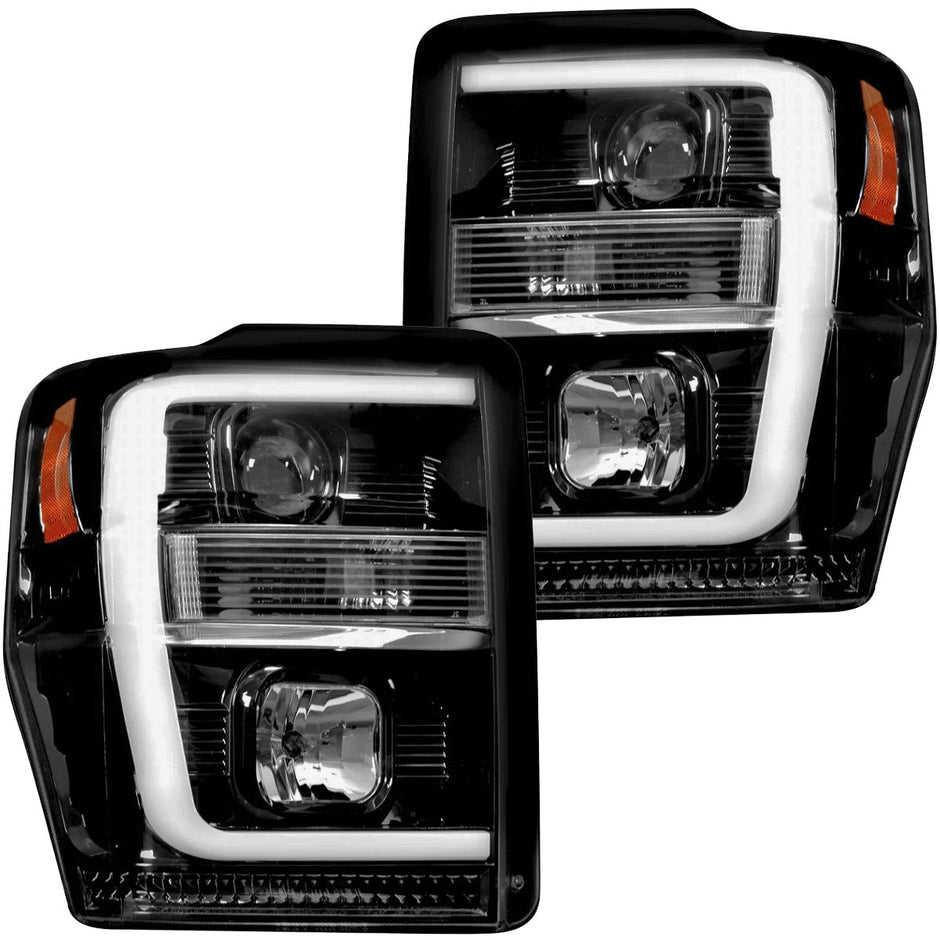 Ford Superduty 08-10 F250/F350/F450/F550 PROJECTOR HEADLIGHTS w/ Ultra High Power Smooth OLED HALOS & DRL - Smoked / Black - Image 3