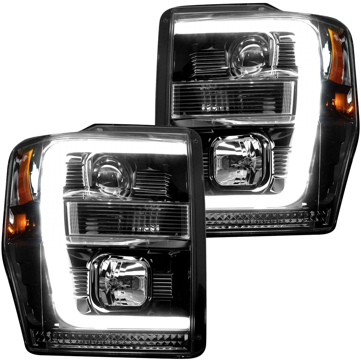 Ford Superduty 08-10 F250/F350/F450/F550 PROJECTOR HEADLIGHTS w/ Ultra High Power Smooth OLED HALOS & DRL - Smoked / Black - Image 2
