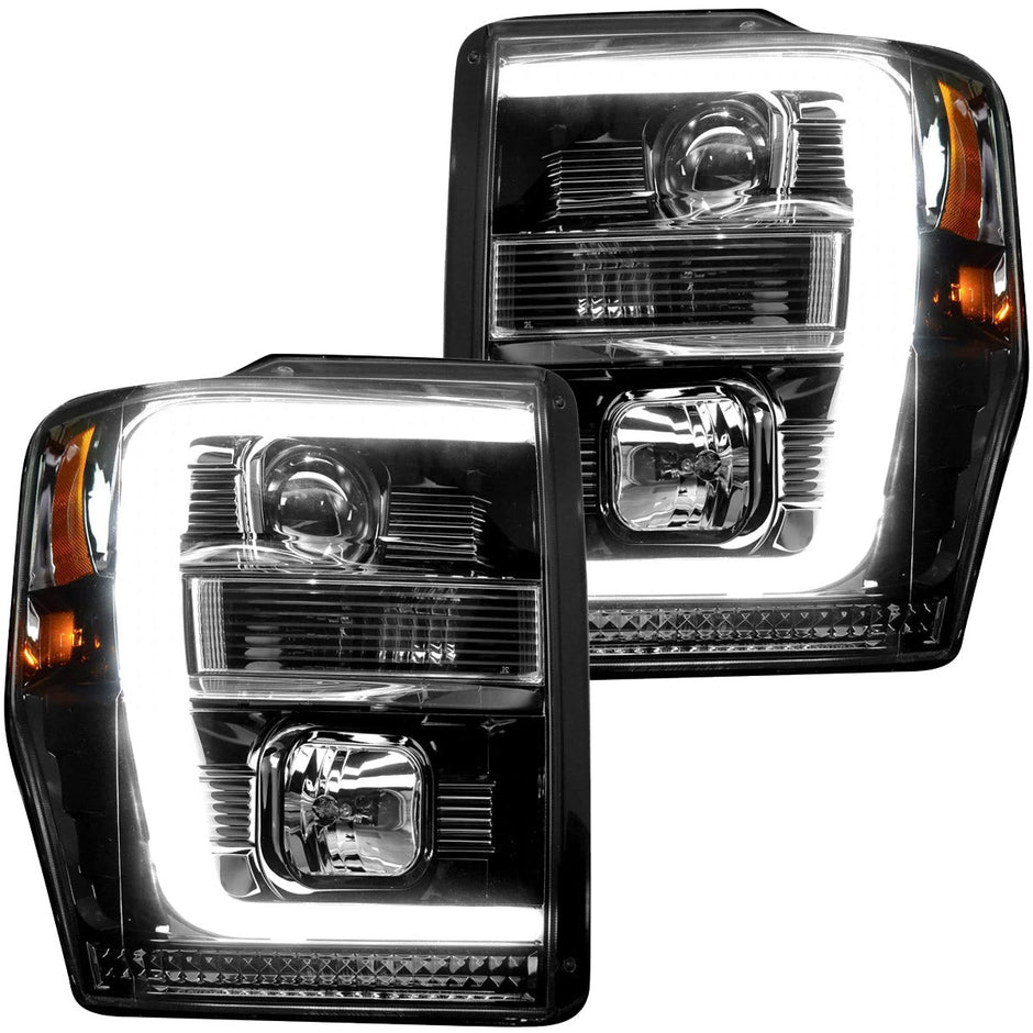 Ford Superduty 08-10 F250/F350/F450/F550 PROJECTOR HEADLIGHTS w/ Ultra High Power Smooth OLED HALOS & DRL - Smoked / Black - Image 2