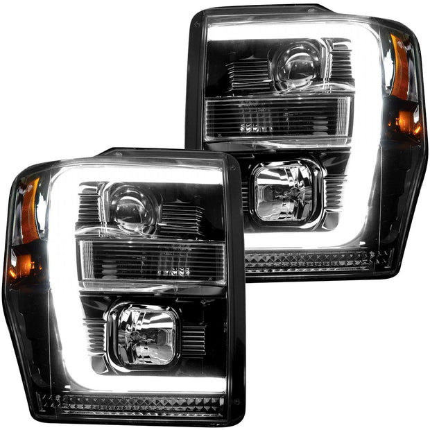 Ford Superduty 08-10 F250/F350/F450/F550 PROJECTOR HEADLIGHTS w/ Ultra High Power Smooth OLED HALOS & DRL - Smoked / Black - Image 2