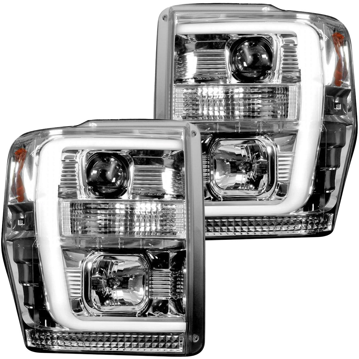 Ford Superduty 08-10 F250/F350/F450/F550 PROJECTOR HEADLIGHTS w/ Ultra High Power Smooth OLED HALOS & DRL - Clear / Chrome - Image 3