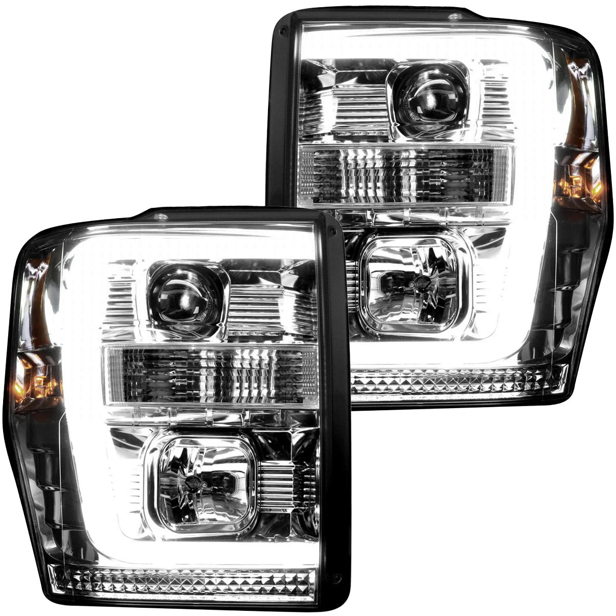 Ford Superduty 08-10 F250/F350/F450/F550 PROJECTOR HEADLIGHTS w/ Ultra High Power Smooth OLED HALOS & DRL - Clear / Chrome - Image 2