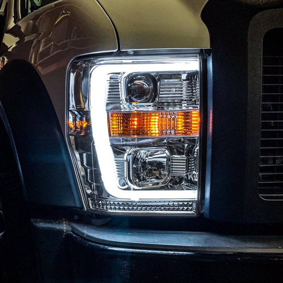 Ford Superduty 08-10 F250/F350/F450/F550 PROJECTOR HEADLIGHTS w/ Ultra High Power Smooth OLED HALOS & DRL - Clear / Chrome