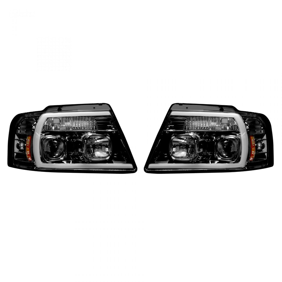 Ford F150 04-08 PROJECTOR HEADLIGHTS w/ Ultra High Power Smooth OLED HALOS & DRL - Smoked / Black