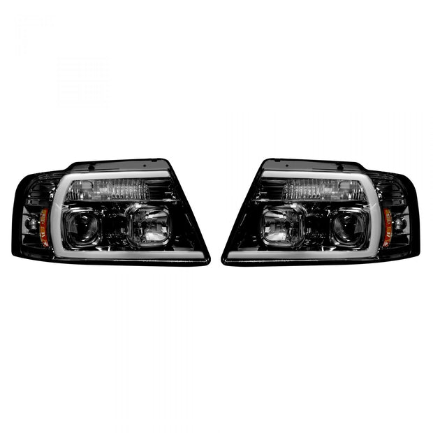 Ford F150 04-08 PROJECTOR HEADLIGHTS w/ Ultra High Power Smooth OLED HALOS & DRL - Smoked / Black