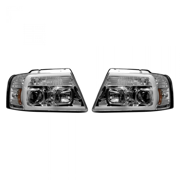 Ford F150 04-08 PROJECTOR HEADLIGHTS w/ Ultra High Power Smooth OLED HALOS & DRL - Clear / Chrome