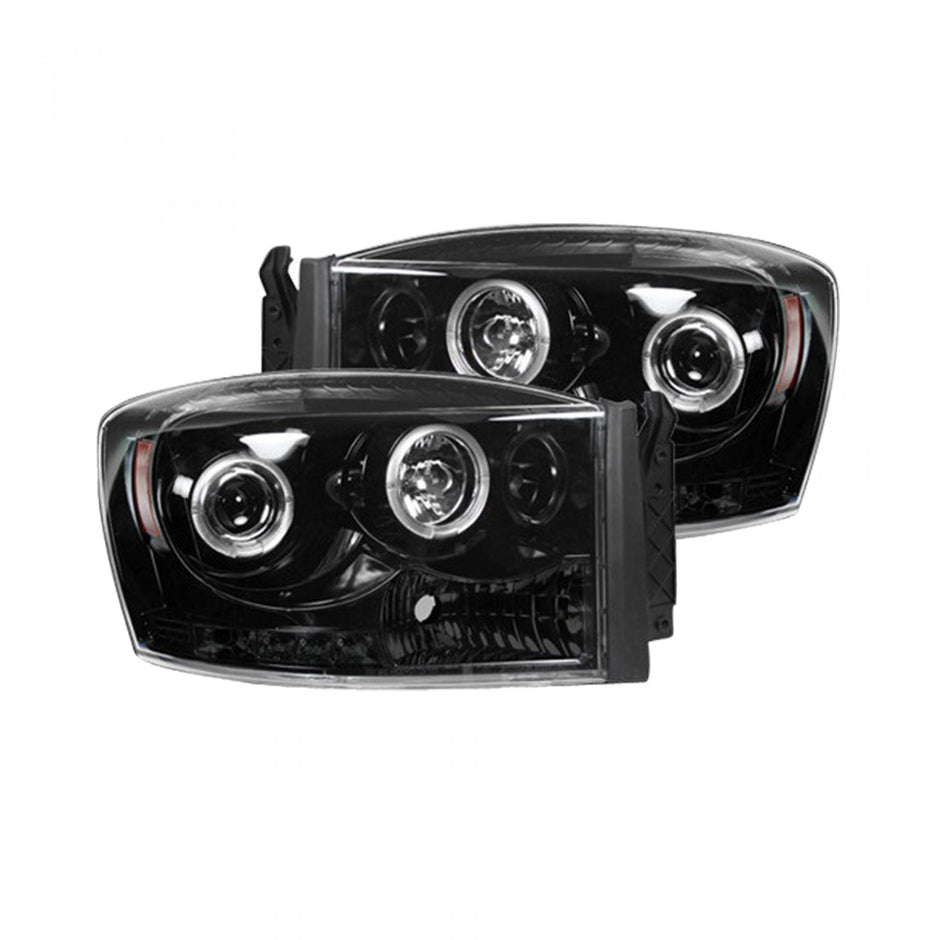 Dodge RAM 06-08 1500 3rd GEN Body Style & 06-09 2500/3500 PROJECTOR HEADLIGHTS w/ CCFL HALOS & DRL - Smoked / Black