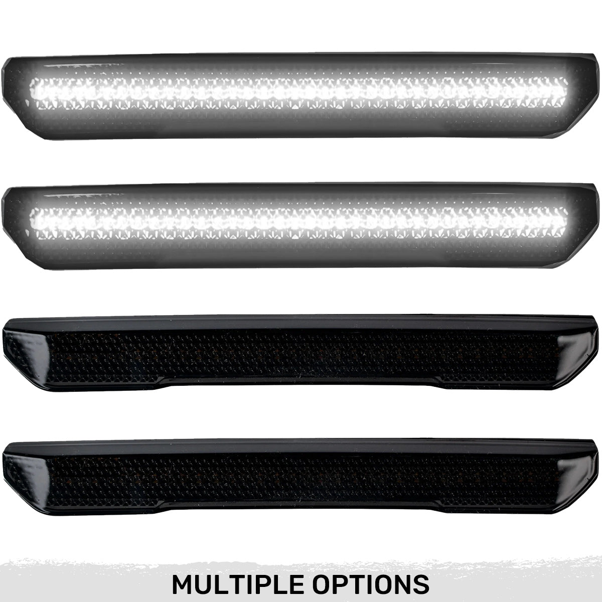 GMC 20-23 Sierra HD (4th GEN) Fender Lenses (4-Piece Set) w/ 4 White LED Lights (Attn: Fits All Single-Wheel HD & Dually Trucks) - Smoked Lens w/ Black Trim