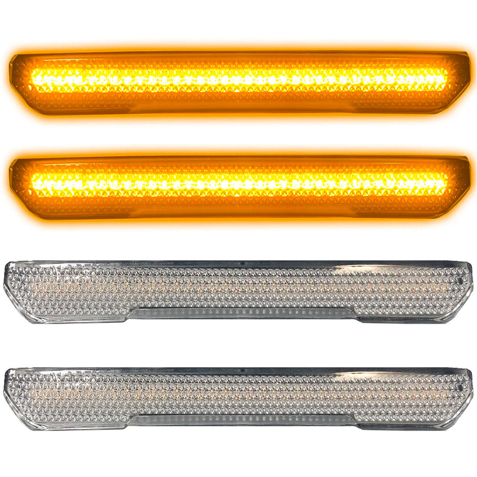 GMC 20-23 Sierra HD (4th GEN) Fender Lenses (4-Piece Set) w/ 4 Amber LED Lights (Attn: Fits All Single-Wheel HD & Dually Trucks) - Clear Lens w/ Chrome Trim - Image 3