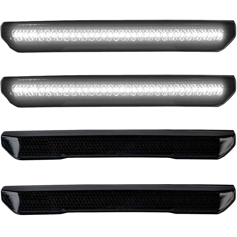 GMC 20-23 Sierra HD (4th GEN) Fender Lenses (4-Piece Set) w/ 4 White LED Lights (Attn: Fits All Single-Wheel HD & Dually Trucks) - Smoked Lens w/ Black Trim - Image 4