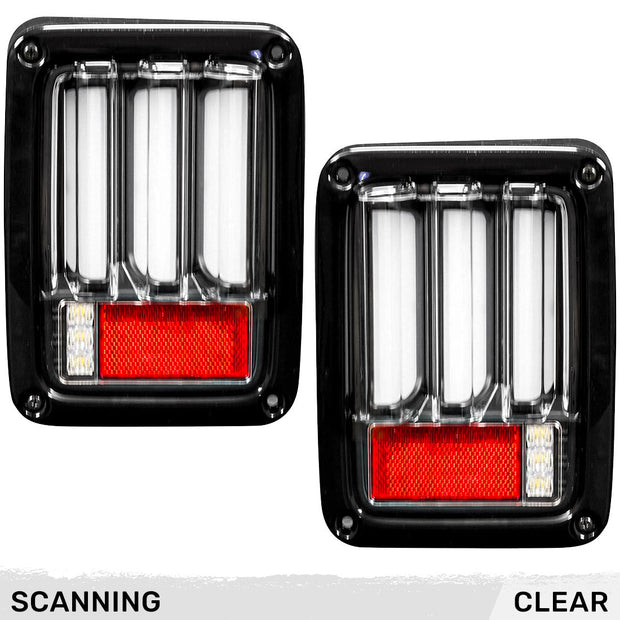 Jeep 07-18 JK Wrangler OLED Tail Lights w/ Red Brake & Running Lights & Red Scanning Turn Signals - Clear Lens
