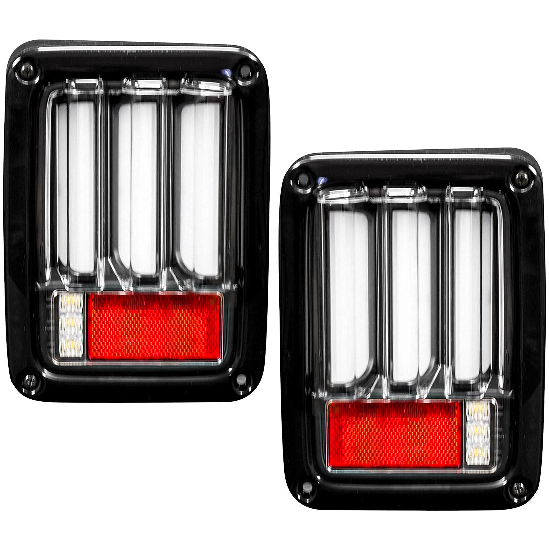 Jeep 07-18 JK Wrangler OLED Tail Lights w/ Red Brake & Running Lights & Red Scanning Turn Signals - Clear Lens - Image 2