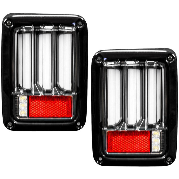 Jeep 07-18 JK Wrangler OLED Tail Lights w/ Red Brake & Running Lights & Red Scanning Turn Signals - Clear Lens - Image 2