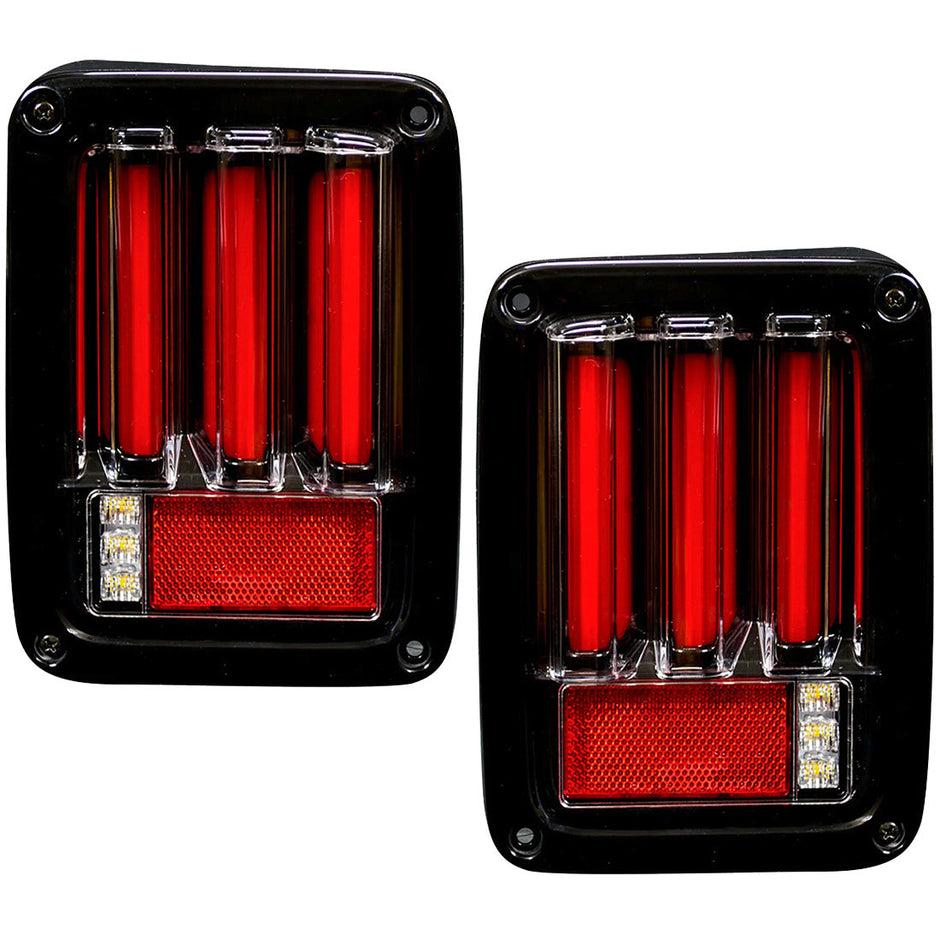 Jeep 07-18 JK Wrangler OLED Tail Lights w/ Red Brake & Running Lights & Red Scanning Turn Signals - Red Lens - Image 4
