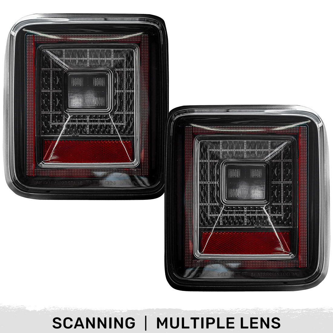 Jeep 18-23 JL Wrangler OLED Tail Lights w/ Red Brake & Running Lights & Red Scanning Turn Signals (Replaces Factory OEM Halogen Tail Lights ONLY) - Smoked Lens